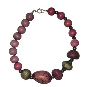 16" Beautiful Big Chunky Wood Beaded Choker Collar Necklace